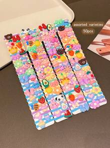 50 pezzi Lacci per capelli scrunchies stile cartone animato casuali, adatti per uso quotidiano