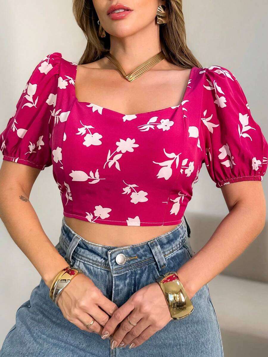 Corset Blouses With New Printed Bodice - Violet Purple - View 1