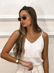 Women's V-Neck Tank Top For Summer - Black and White - View 2