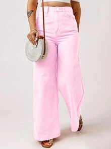 女士街头阔腿裤，夏季休闲度假长裤 - 粉色 - 查看 3