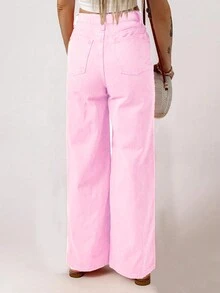 女士街头阔腿裤，夏季休闲度假长裤 - 粉色 - 查看 4