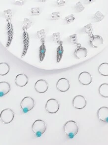 31件套绿松石吊坠脏辫发饰珠子辫子发圈嬉皮风发饰脏辫发饰女士情人节发夹 - 銀色 - 查看 5