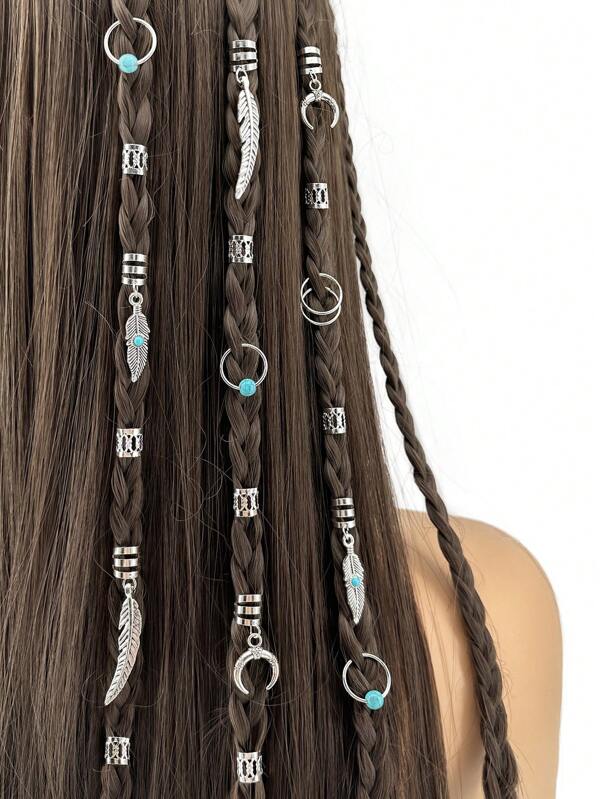 31 pièces Perles à dreadlocks en turquoise, anneaux pour cheveux tressés, accessoires de cheveux style hippie, bijoux de cheveux pour tresses pour femmes, pinces à cheveux pour la Saint-Valentin
