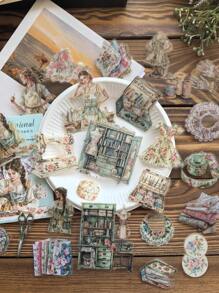 25pcs/Pack Retro Figure Landscaping Stickers - Girls Profession Series, Sewing Lady, For Scrapbooking, Journal Decoration, PET Material Back To School