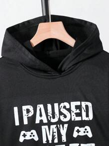 Cậu bé Tween Đồ họa Khẩu hiệu Áo Hoodie & Quần thể thao - màu đen - Xem 3