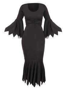 I LOVE FANCY DRESS Gothic Black Vampiress Dress Womens Halloween Fancy Dress Costume Sexy Fitted Dress Morticia Inspired Adams Family Style Outfit - Dress, Wig and Face Paint - View 2