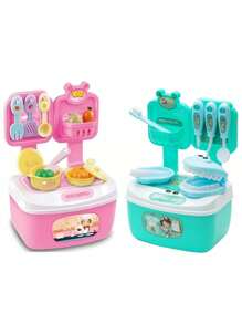Basket Toy Case Dentist Accessory Kitchen Kit Cookware Doctor Gift Child Boy Girl Toys - Màu xanh Bạc hà - Xem 2