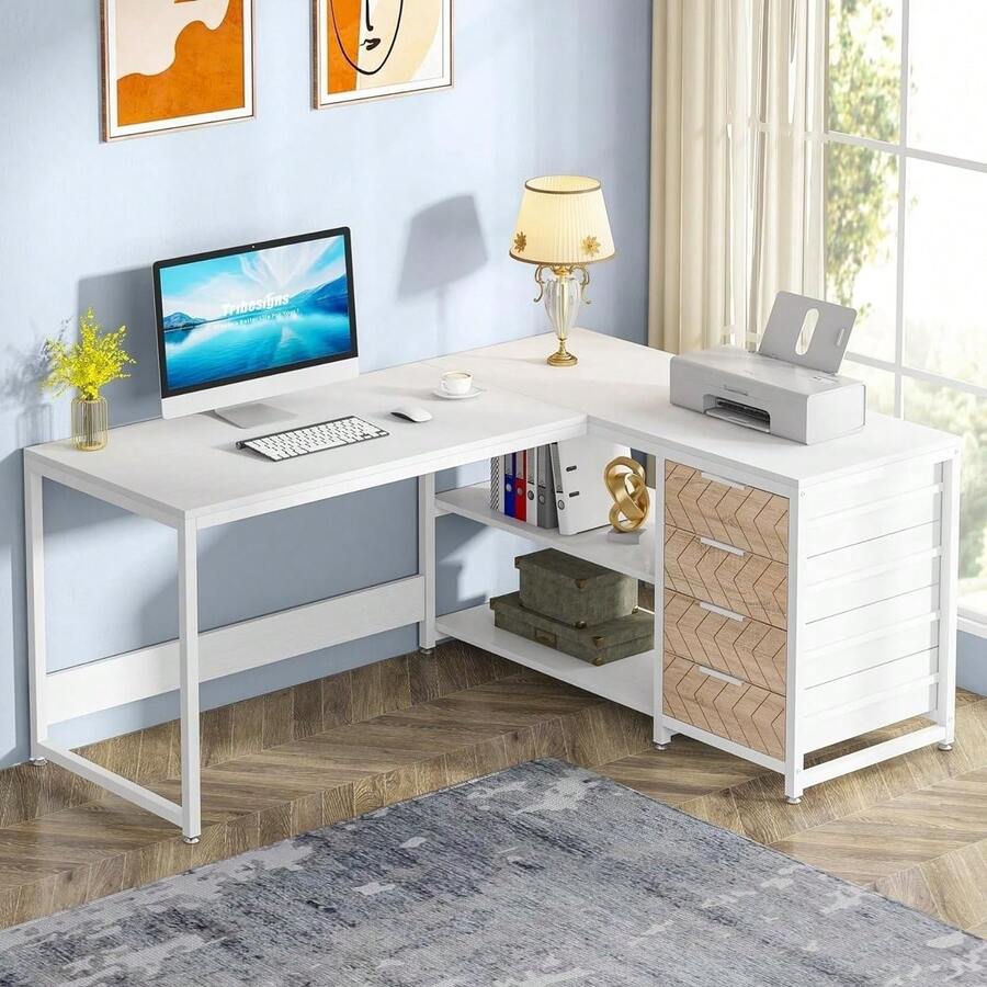 Tribesigns L Shaped Desk With Storage Drawers Reversible Office Table