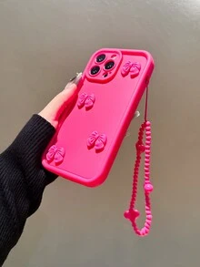 Ốp lưng điện thoại chống rơi hình nơ DIY màu hồng xinh xắn mới tương thích với Apple iPhone 14 Pro Max có dây đeo hình trái tim, ốp lưng bảo vệ điện thoại thời trang cao cấp tương thích với iPhone 13/12/11/XR/16/17 - Màu Hồng Tươi - Xem 5