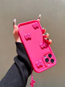 Ốp lưng điện thoại chống rơi hình nơ DIY màu hồng xinh xắn mới tương thích với Apple iPhone 14 Pro Max có dây đeo hình trái tim, ốp lưng bảo vệ điện thoại thời trang cao cấp tương thích với iPhone 13/12/11/XR/16/17 - Màu Hồng Tươi - Xem 6