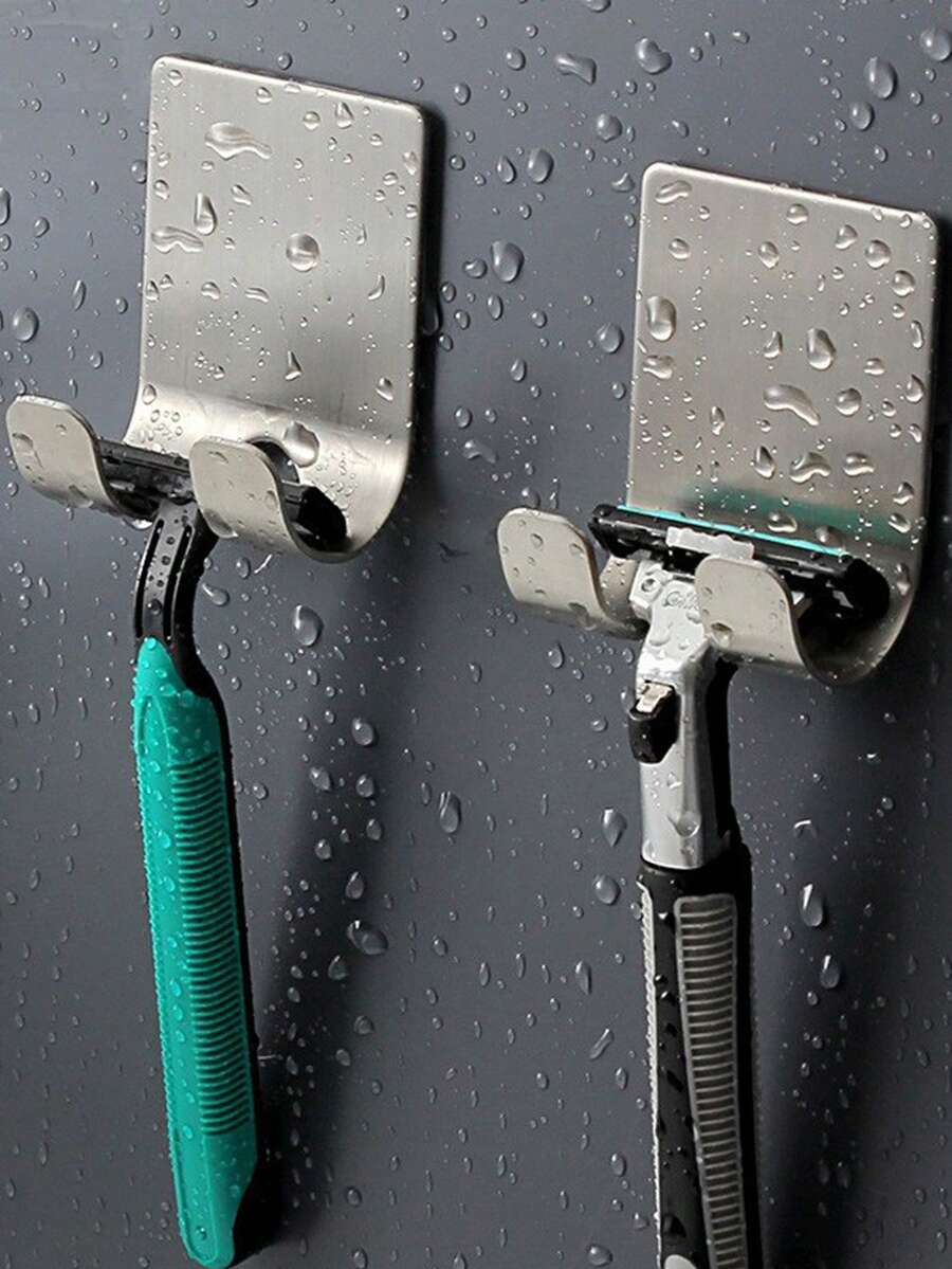 1 个 6.5 厘米 * 4.5 厘米浴室剃须刀架剃须刀收纳架，不锈钢无需钻孔壁挂式，带电缆整理挂钩 - 金屬色 - 查看 1