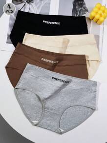 4 Stücke Damen Unterwäsche aus nahtlosem, atmungsaktivem, weichem Trikotstoff in Einfarbig und mit Buchstabenprint, Sportsstil, ganzjährig
