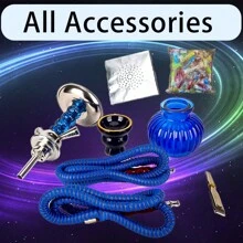 2 Hose Hookah Set, 11" Glass Hookah Shisha With Stable Glass Vase Base Tips And Foil Covers, Ready Gift
