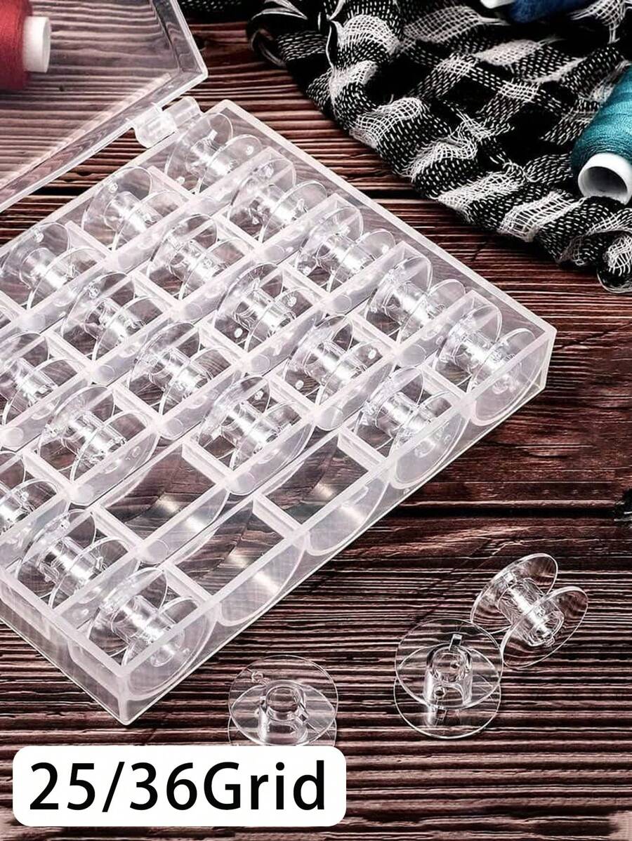 1 pezzo Contenitore portabobine in plastica per macchina da cucire, Scatola portafili per macchina da cucire,Organizer vuoto con 25/36 scomparti per rocchetti e 25/36 pezzi di rocchetti di plastica