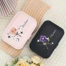 个性化生日花朵和十二生肖珠宝盒：矩形、拉链开合、多用途、皮革、十二生肖设计 - 送给妈妈、伴娘或生日的完美礼物 - 彩色 - 查看 4