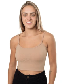 Kit 2 Cropped Tank Top With Thin Straps Ribbed Cnl - Quế và Quế - Xem 2