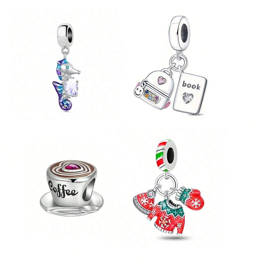 镀银雪花圣诞衣服帽子银锆石系列串珠适合 DIY 女性手链项链吊坠庆祝节日 - 銀色 - 查看 1