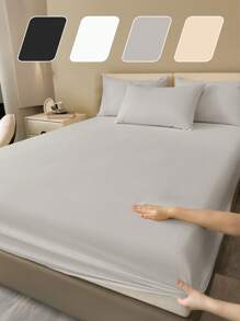 2/3pcs Solid Color Fitted Sheet Set, Bedding Set, Fitted Sheet Set, Bed Cover Set, Mattress Protector Set, Soft & Comfortable Bedroom Bedding, Breathable & Skin-Friendly Deep Pocket Mattress Protector Set, Durable & Breathable Home Decor, Suitable For Various Bed Sizes - King, Queen, Double, Single, Includes 1 Or 2 Pillow Shams, Machine Washable - Grey - View 1