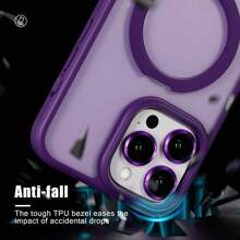 Hadaasi 1 个紫色磁性枢轴支架带合金镜头膜，磨砂肌肤触感 PC + 硅胶 TPU 二合一带隐藏式可旋转磁性金属可折叠指环支架，超薄防震半透明磨砂防指纹气囊保护手机壳兼容 Apple 17Pro/17ProMax/17Air/17/16Pro/16ProMax/16Plus/16/15Pro/15ProMax/15Plus/15/14Pro/14ProMax/14Plus/14/13Pro/13ProMax/12Pro/12ProMax/12/11ProMax/11/11Pro 防水防摔防刮