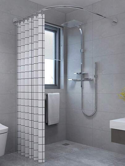 1pc Retractable Stainless Steel L-Shaped Bathtub Shower Curtain Rod, No Drill Installation, Suitable For Bathroom, Clothing Store, Private Space (Curtain Not Included), Black Home Bathroom Decor Fall Decor Bathroom Accessories Back To School