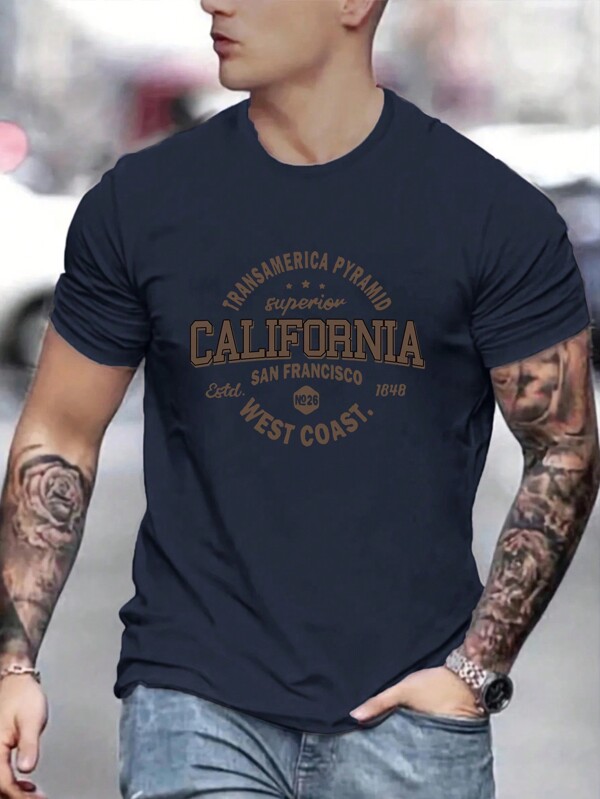 2025 Men's Casual Letter Graphic Short Sleeve T-Shirt, Summer