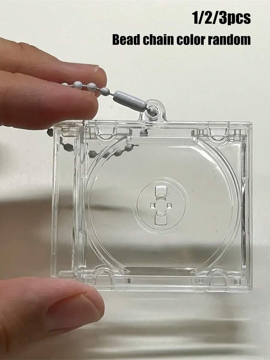 1/2/3Pcs塑料迷你CD盒钥匙扣,透明便携式相册盒,带链吊坠,用于唱片存储和展示,明星粉丝支持自制周边纪念相册迷你C D小吊坠 - 彩色 - 查看 1