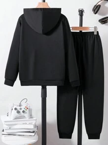 Cậu bé Tween Đồ họa Khẩu hiệu Áo Hoodie & Quần thể thao - màu đen - Xem 2