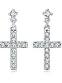Zhouyang Cross High Quality Antique Crystal Silver Color Fashion Earring Parts Like Austrian Crystal 925 Silver Plated - Bạc - Xem 4