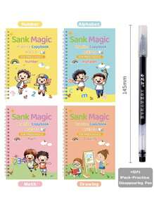 Magic Grooved Practice Copybook 1 Pack With Practice Disappearing Pen, Groove Reusable Magical Handwriting Workbooks, Tracing Letters Numbers, Math, Kindergarten Sight Words For Kids Ages 3-8 For Preschool - Multicolor - View 8