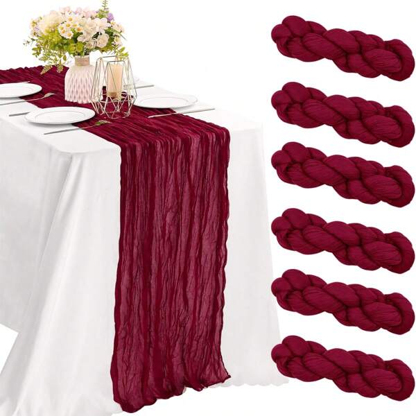 1/3/6 Stücke Burgunder 3m Käseschallechen Tischläufer Boho transparenter Stoff Tischdecke Landhausstil Bauernhausstil Hochzeit Geburtstag Party Boho Tischdekoration (Burgunder)