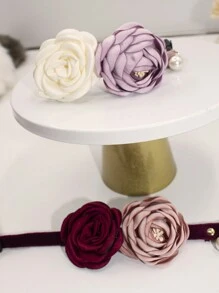 可调节 20-30 厘米粉色猫项圈优雅山茶花图案宠物配饰 - 彩色 - 查看 5