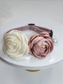 可调节 20-30 厘米粉色猫项圈优雅山茶花图案宠物配饰 - 彩色 - 查看 4