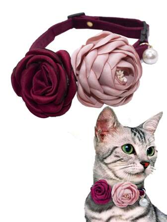 Adjustable 20-30cm Pink Cat Collar Elegant Camellia Flower Design Pet Accessories