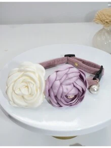 可调节 20-30 厘米粉色猫项圈优雅山茶花图案宠物配饰 - 彩色 - 查看 9