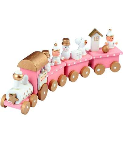 1 件木制粉色迷你火车桌饰，圣诞风格火车装饰，木制装饰品，节日桌面装饰，圣诞主题装饰