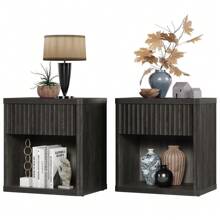 SICOTAS Gray Nightstands Set Of 2 With Drawer Modern Wood Bedside Table End Table For Bedroom Living Room Office - Black - View 1