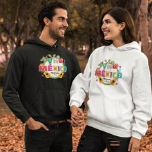 Sudadera UNISEX con Capucha y Cangurera  Estampado "Viva México Cabron3s" | Fiestas patrias | Corte recto y Holgada - Blanco - Ver 4