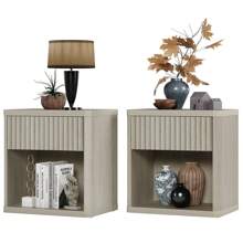 SICOTAS Gray Nightstands Set Of 2 With Drawer Modern Wood Bedside Table End Table For Bedroom Living Room Office - 淺灰色 - 查看 1