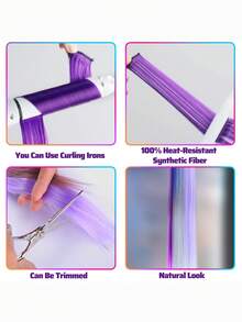 5 piezas de extensiones de cabello de color con clip, de 20 pulgadas de fibra sintética para mujeres, adecuadas para uso diario, fiestas, cosplay, Halloween, Navidad y otras ocasiones - Morado - Ver 6