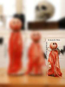 1 件万圣节鬼魂雕像装饰，手工制作的质朴木制鬼魂雕像配红布，万圣节派对、鬼屋和家居装饰的恐怖桌面装饰 - 紅色 - 查看 4