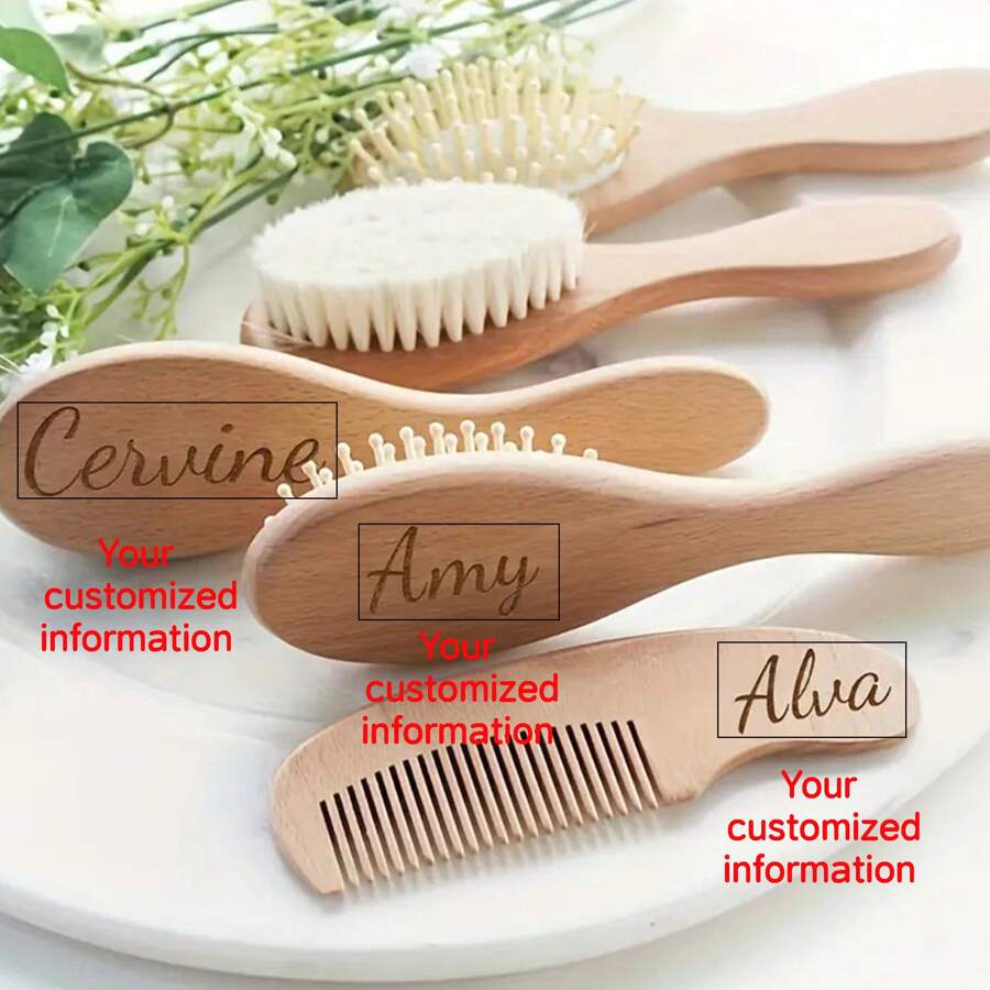 Customized 3pcs/Set Hair Care Brush Set - Wooden Handle Wool Shampoo Brush, Air Cushion Scalp Massager, Detangling Hair Brush, Home Hair Styling Tools - Multicolor - View 1