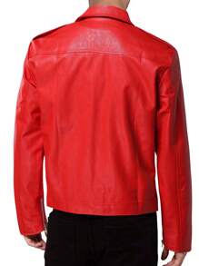 Áo khoác xe máy cổ điển thời trung cổ, Áo khoác da PU cổ điển dành cho nam - Đỏ - Xem 2