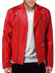 Áo khoác xe máy cổ điển thời trung cổ, Áo khoác da PU cổ điển dành cho nam - Đỏ - Xem 1