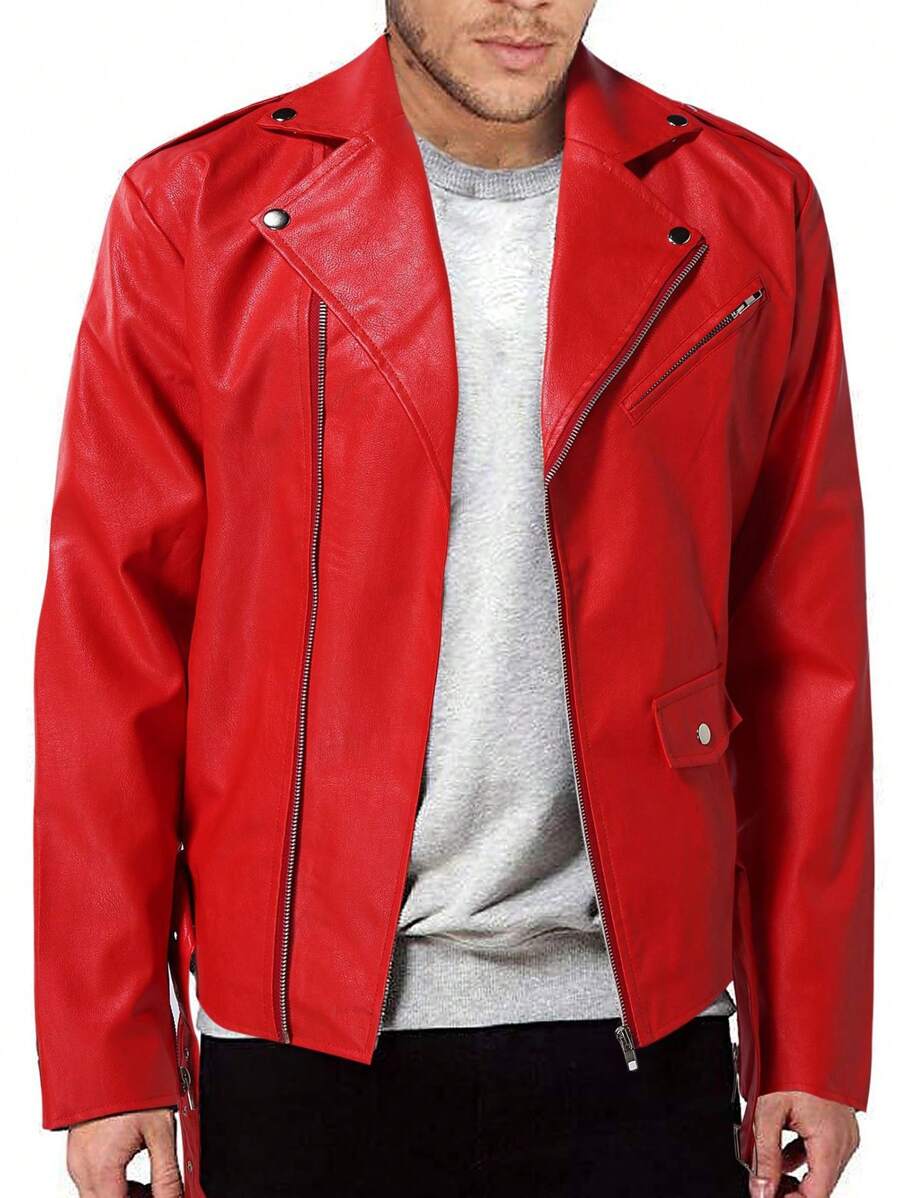Áo khoác xe máy cổ điển thời trung cổ, Áo khoác da PU cổ điển dành cho nam - Đỏ - Xem 1