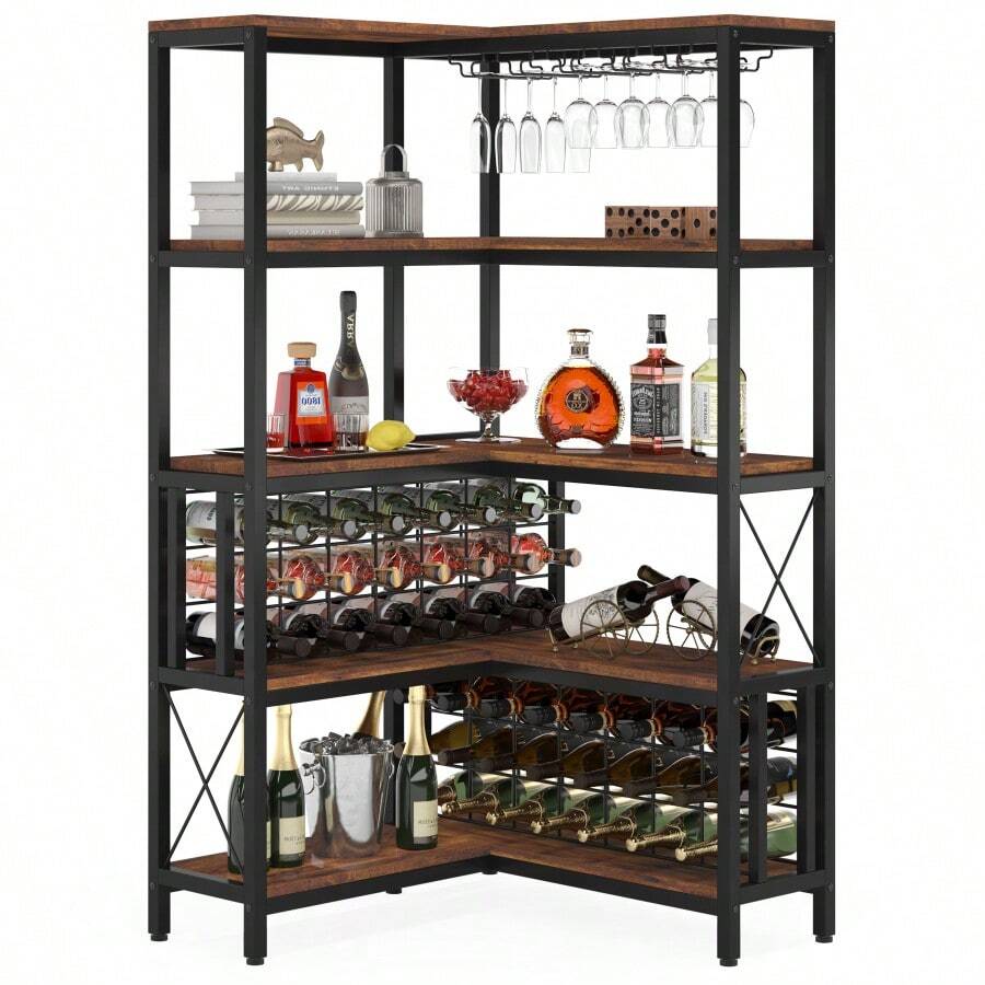 Tribesigns Large Corner Wine Rack 5Tier Industrial Freestanding Bar
