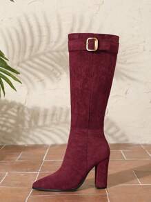 Plus Size Women's Fashion Over-The-Knee Boots High Heels Zipper Casual Street Walking Show Boots, Thick Heel, Red - Burgundy - View 5