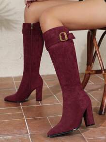 Plus Size Women's Fashion Over-The-Knee Boots High Heels Zipper Casual Street Walking Show Boots, Thick Heel, Red - Burgundy - View 2