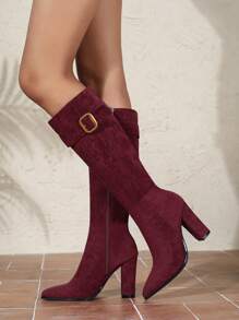 Plus Size Women's Fashion Over-The-Knee Boots High Heels Zipper Casual Street Walking Show Boots, Thick Heel, Red - Burgundy - View 4