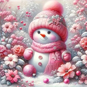 5D Diamond Painting Kit Pink Snowman, Diamond Art Picture Round Full Drill Unframed Decor, Ideal Christmas Gift For Adults & Beginners, Home Wall Decoration, 12in X 12in