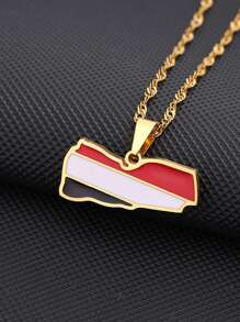 1 pièce Collier pendentif en acier de titane minimaliste à la mode, personnalisé avec carte et drapeau, convient pour un port quotidien, excellent cadeau pour les amis et la famille